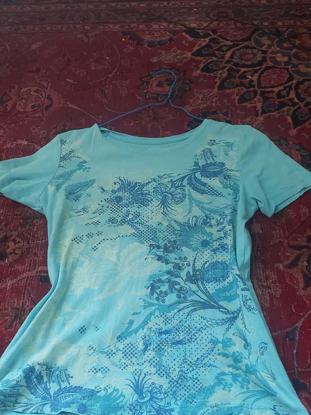 Northern Reflections Aqua Floral Paisley Scoop Tee